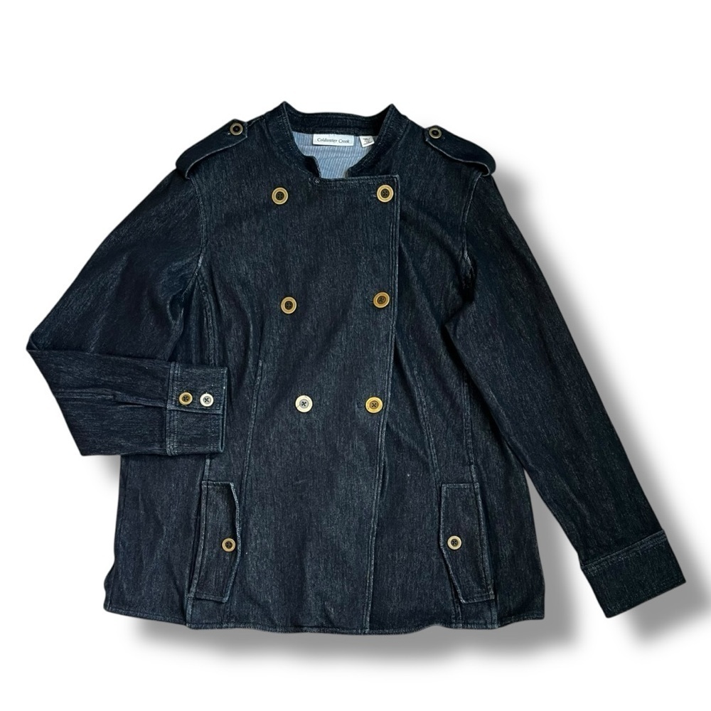 Coldwater Creek Military Jacket Coat Stretch Denim Pockets Double Breasted SZ 1X